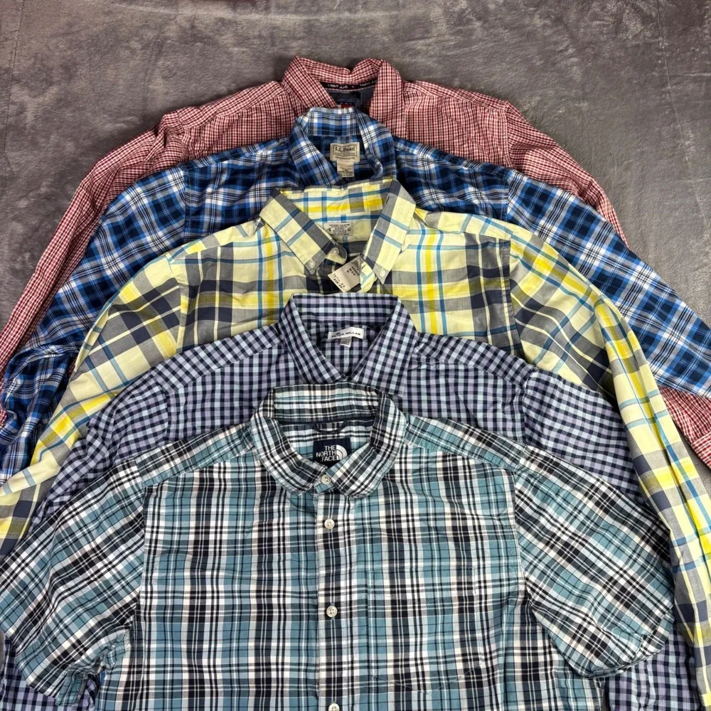 Mens Plaid Shirt lot Bundle Peter Millar North Face LL Bean 5pc button down